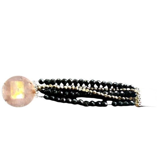 Vintage Dragonfly Button Bracelet set in S925 with Black Onyx and Pearls - Picture 9 of 14